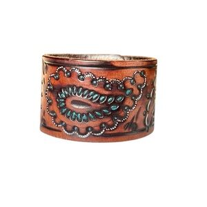Genuine Leather Brown Cuff Bracelet Western Style Turquoise